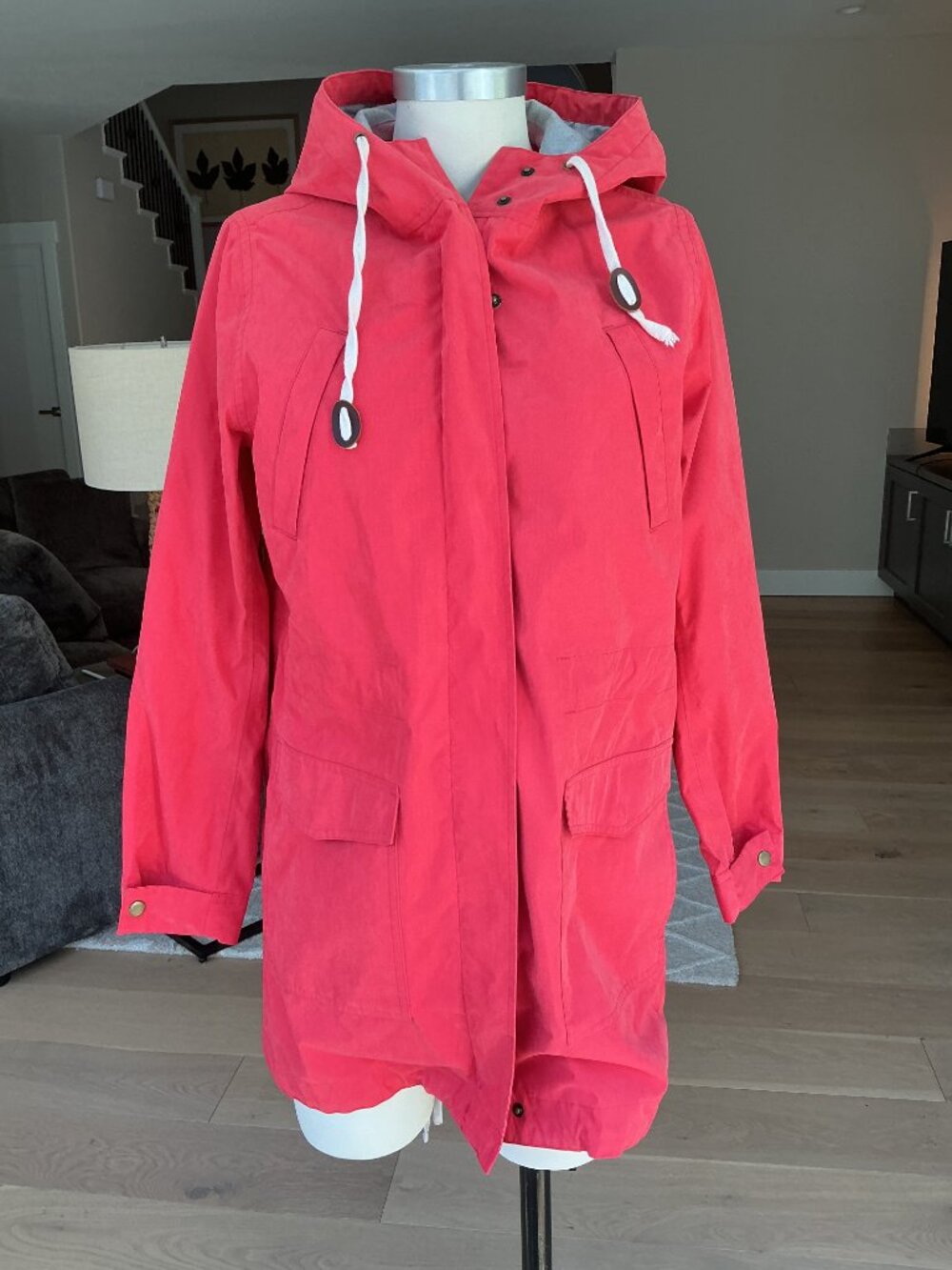 Marine Layer Hooded Red Rain Jacket, Size M